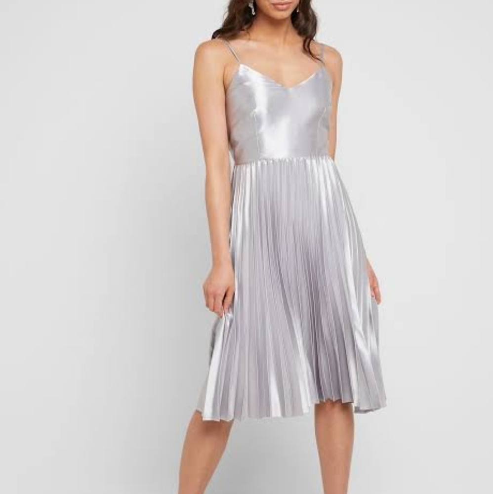 MARCIANO Silver Pleated Dress (0)